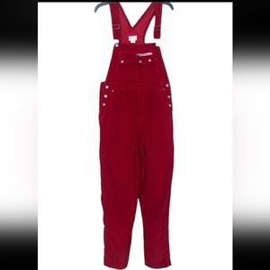 Moda International Red Corduroy Bib Overalls Womens Large Vintage USA Inseam 32